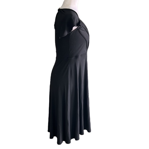 Shoshanna Black Jersey Knit Draped Surplice V-Neck A-Line Midi Dress - 8 - Picture 4 of 10
